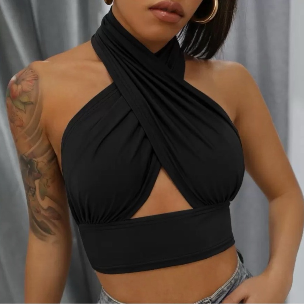 Black Criss Cross Halter Top